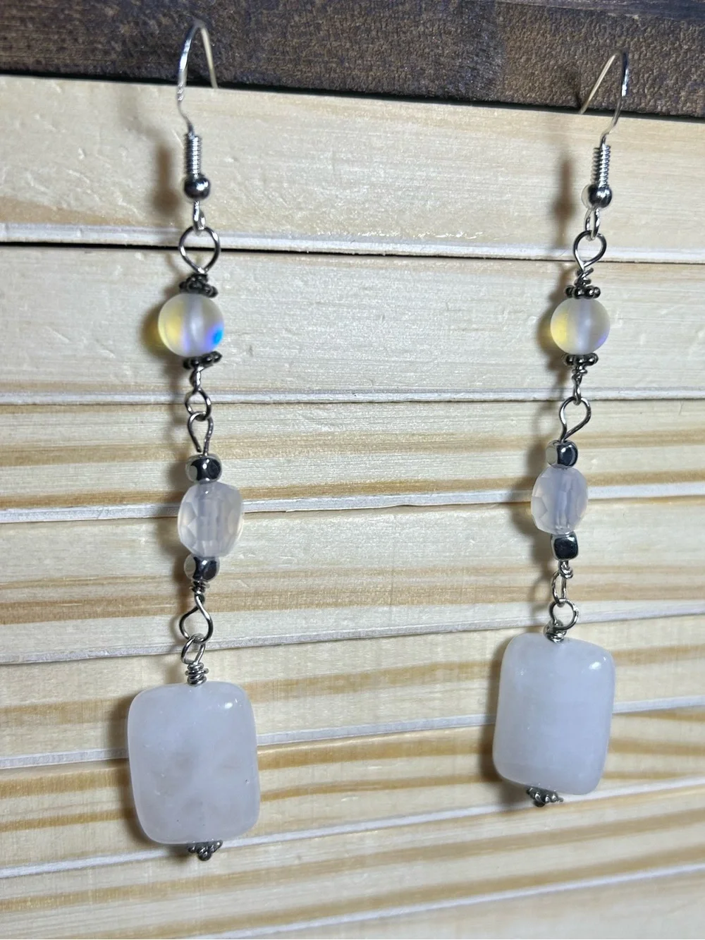 3/$25 White Selenite Stone Drop Earrings
